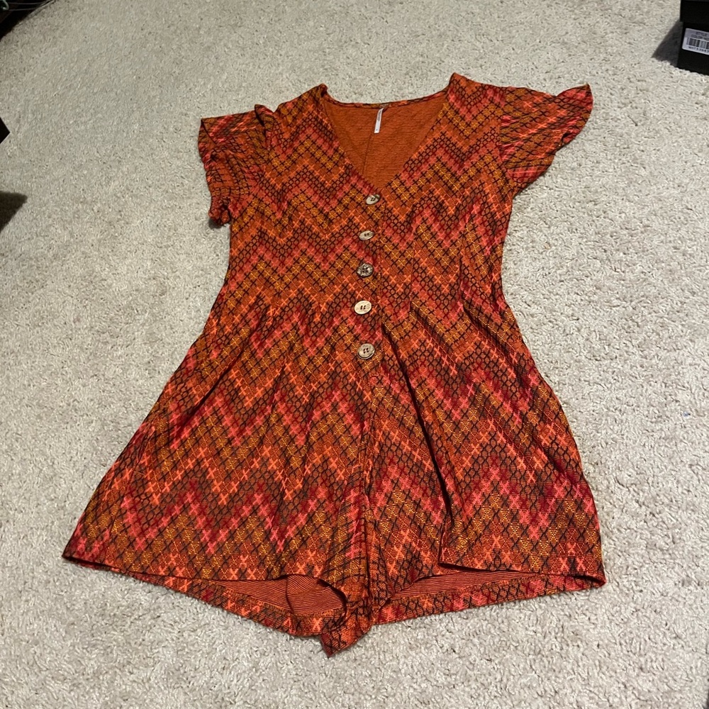 Orange Zigzag Pattern Phoenix Button Front Playsu… - image 4